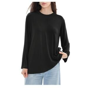 PUMIEY Women's SZ M Oversized Long Sleeve T Shirts Crew Neck Basic Tee Black